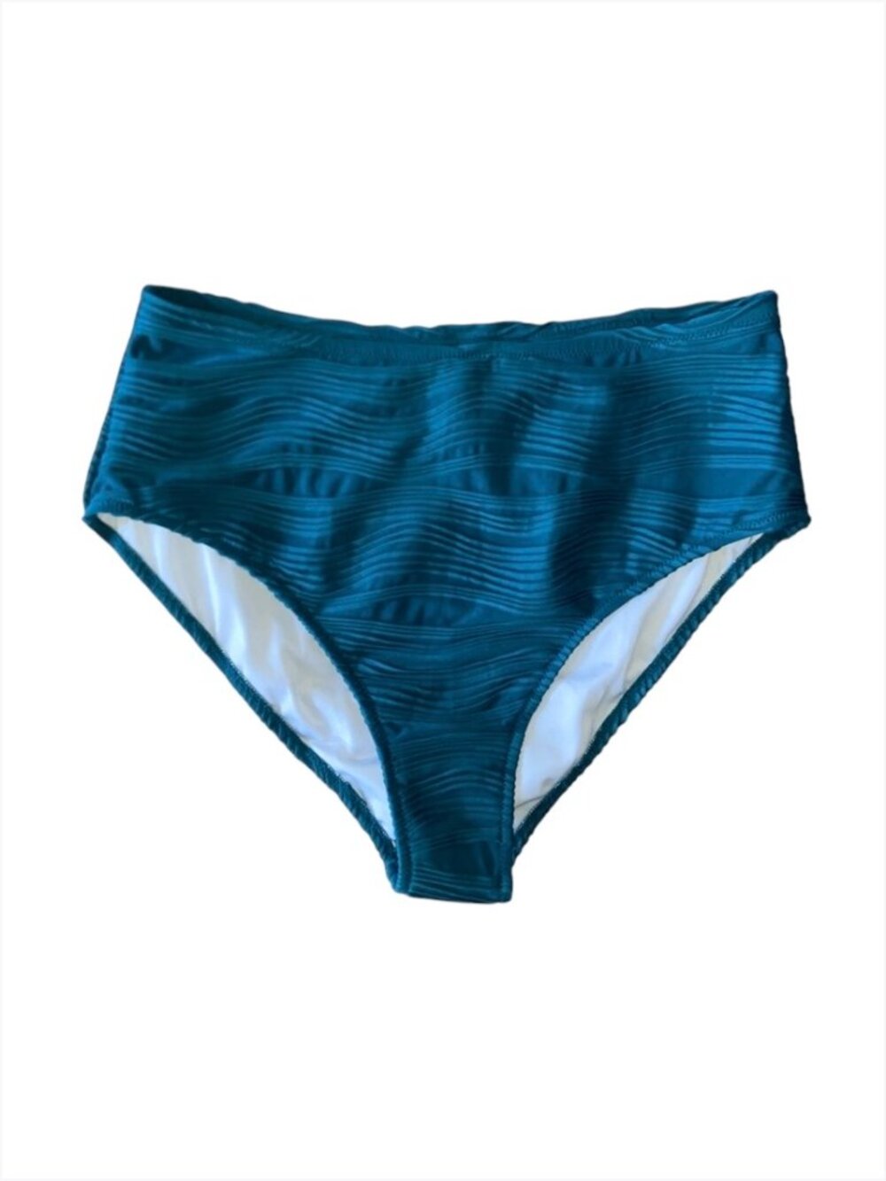 Women's Teal Textured High Waist Bikini Swim Bottoms, L